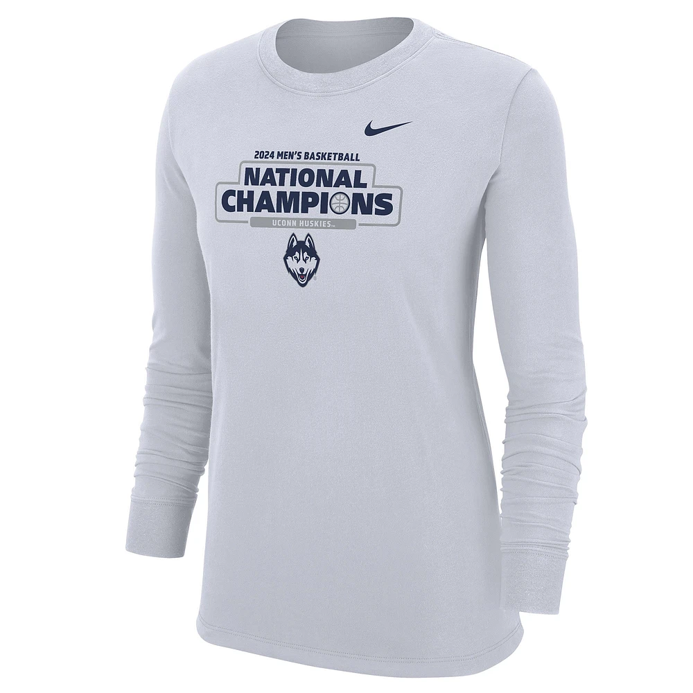 Women's Nike  White UConn Huskies 2024 NCAA Men's Basketball National Champions Long Sleeve T-Shirt