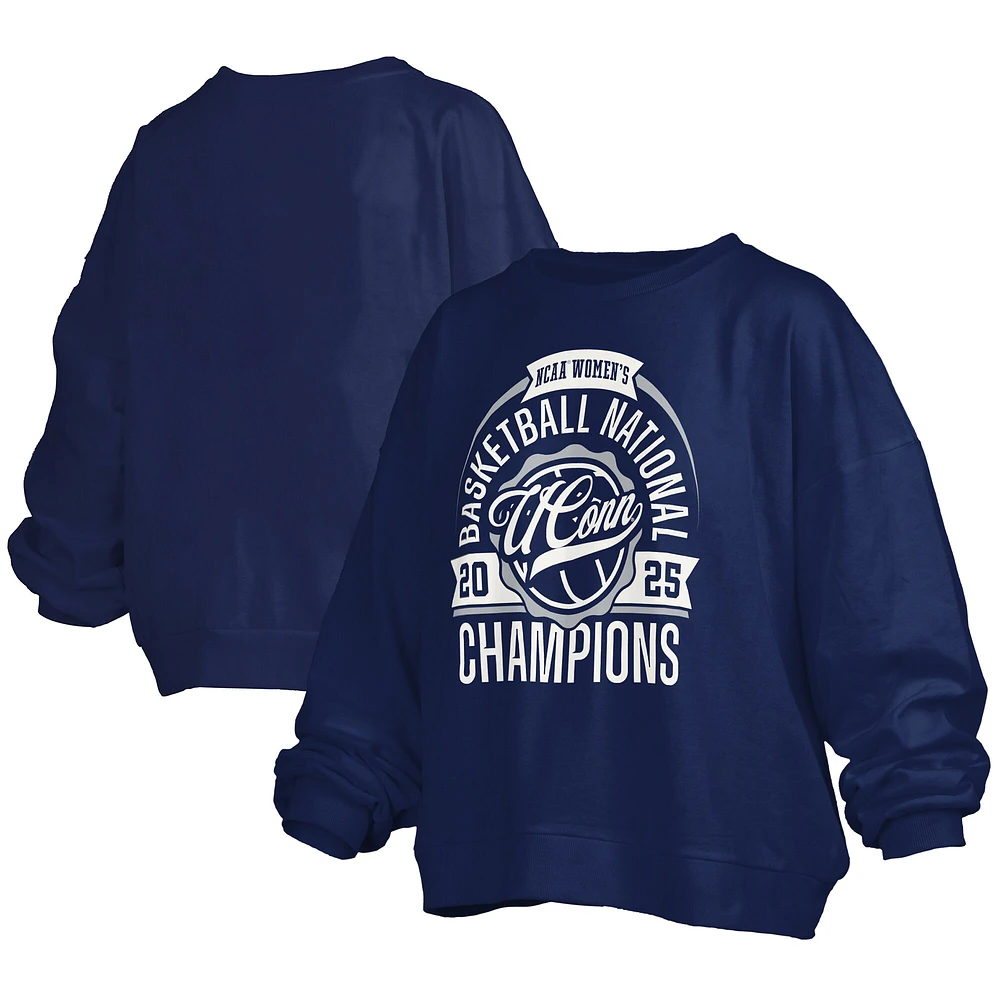 Sweat-shirt en polaire surdimensionné Janice pour femme, bleu marine, championnes nationales de basketball féminin la NCAA 2025 des Huskies l'UConn