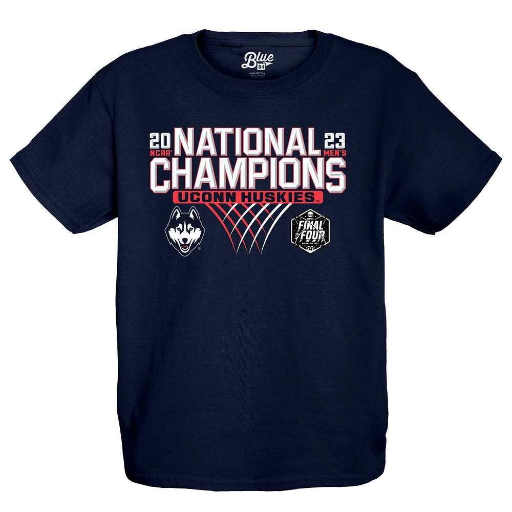 T-shirt bleu marine 84 UConn Huskies 2023 NCAA pour hommes de basket-ball Champions nationaux Focus Bracket jeunes