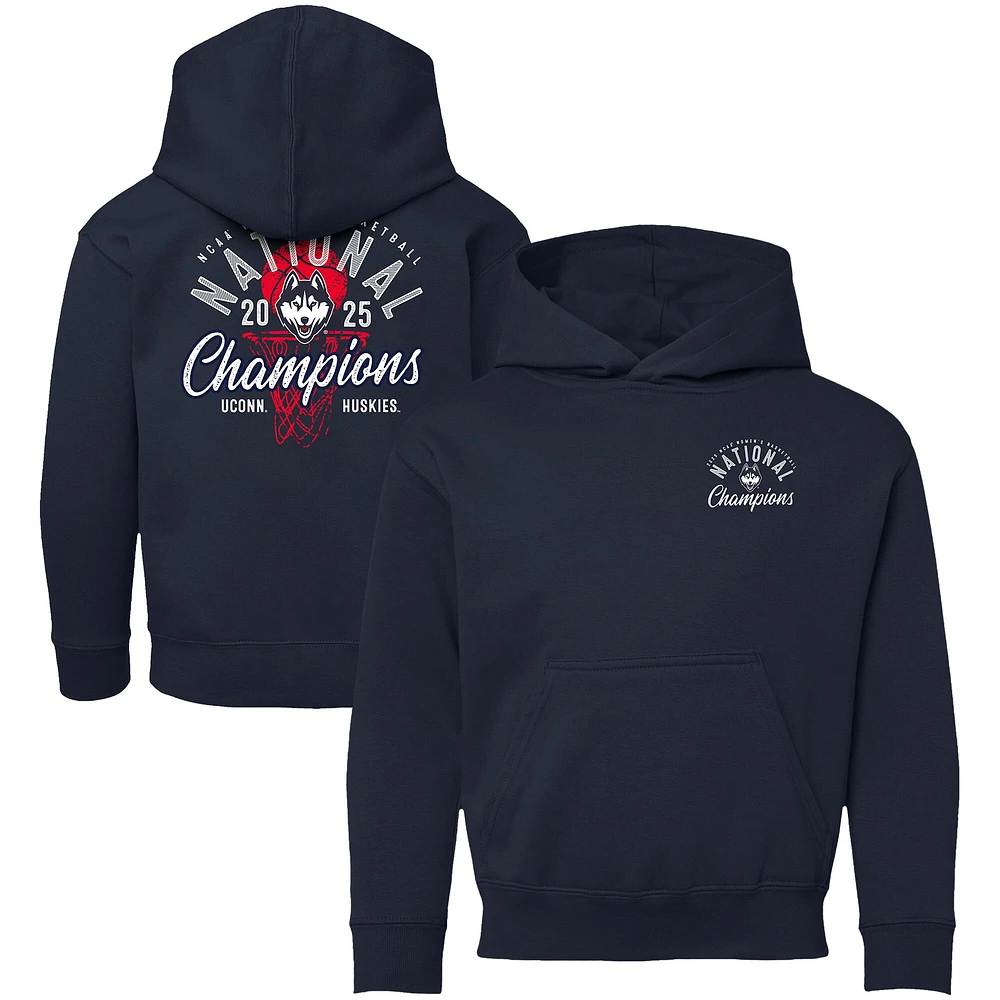 Sweat à capuche en polaire bleu marine pour jeunes UConn Huskies, champions nationaux de basketball féminin NCAA 2025