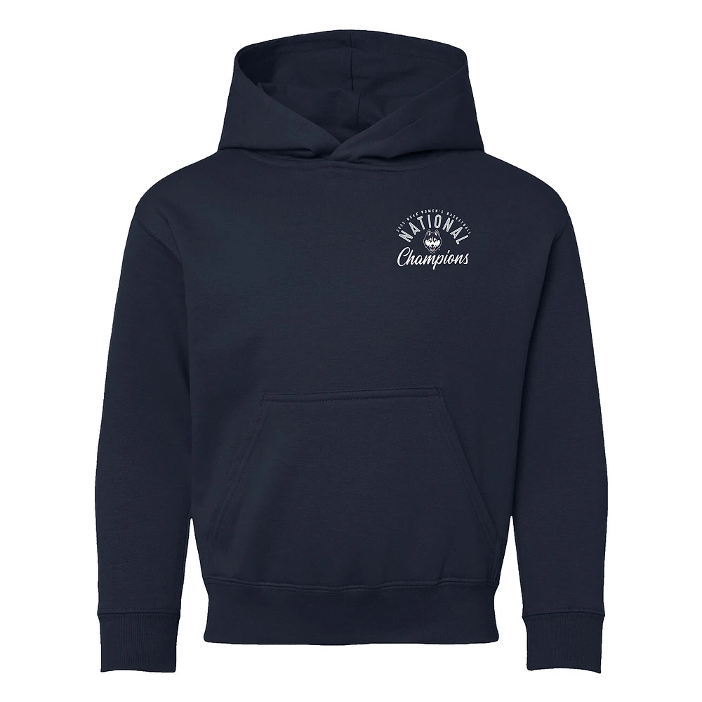 Sweat à capuche en polaire bleu marine pour jeunes UConn Huskies, champions nationaux de basketball féminin NCAA 2025