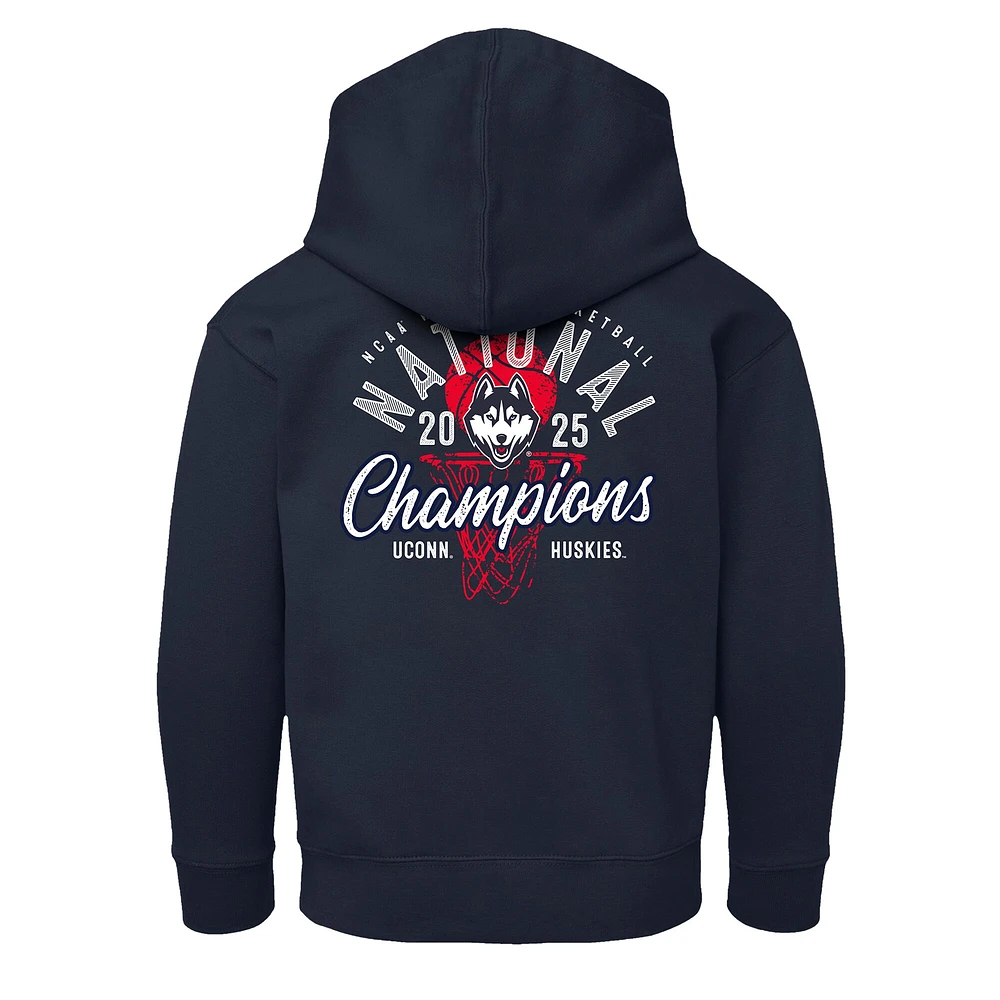 Sweat à capuche en polaire bleu marine pour jeunes UConn Huskies, champions nationaux de basketball féminin NCAA 2025