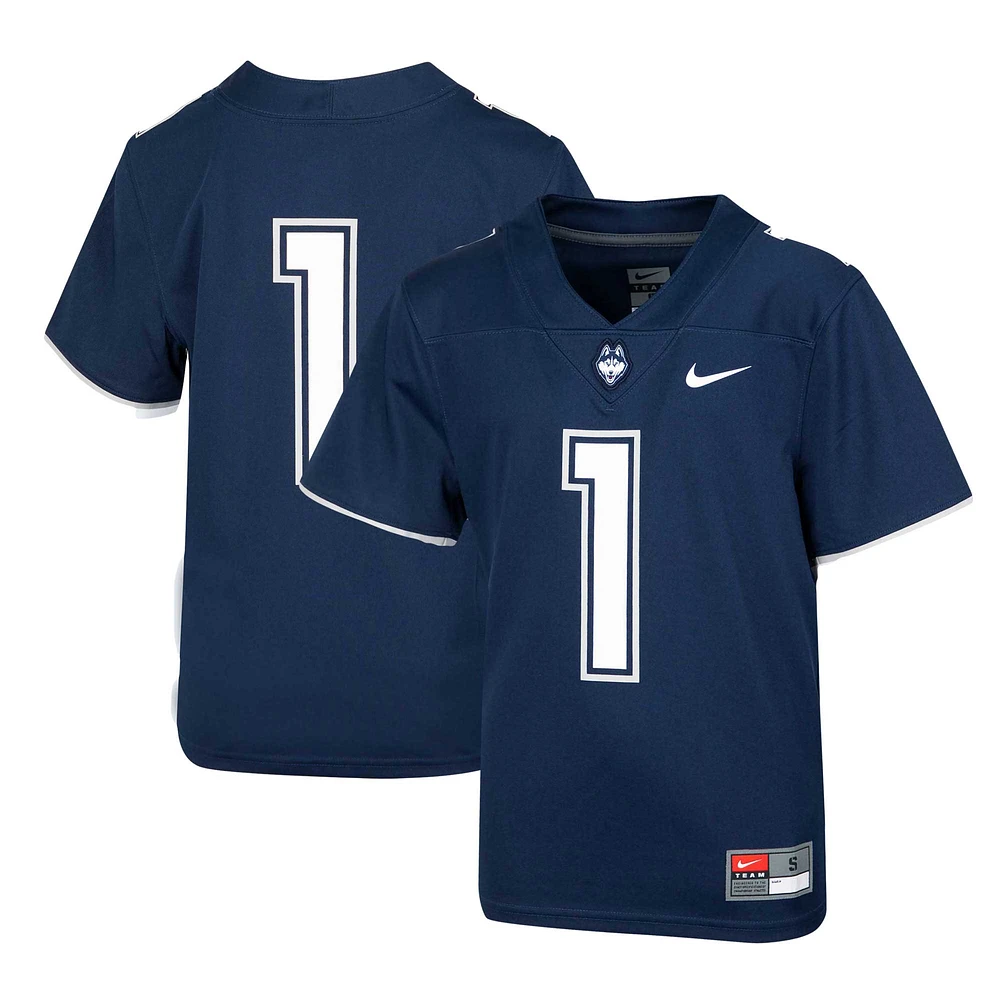 Maillot de football intouchable Nike #1 Navy UConn Huskies 1ère Division blindée Old Ironsides pour jeune