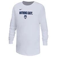 T-shirt à manches longues Nike UConn Huskies 2025 On-Court Bench pour jeunes Blanc