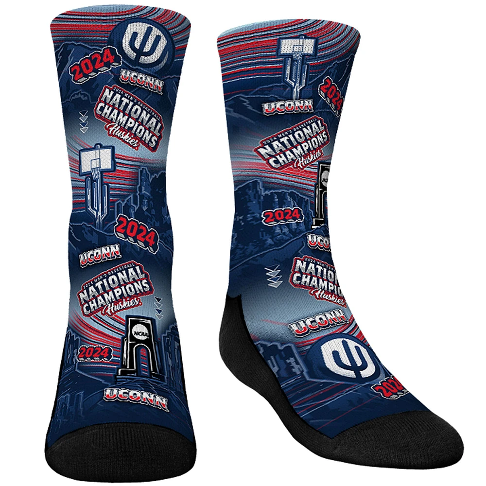 Chaussettes Rock Em pour jeunes, bleu marine, UConn Huskies 2024 NCAA, champions nationaux de basket-ball pour hommes, chaussettes Canyon All-Over Crew