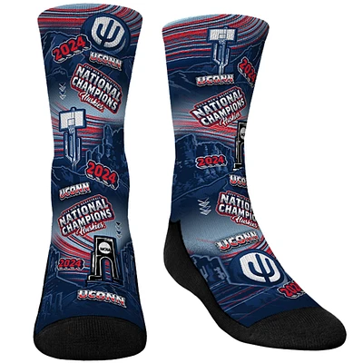 Youth Rock Em Socks Navy UConn Huskies 2024 NCAA Men's Basketball National Champions Canyon All-Over Crew Socks