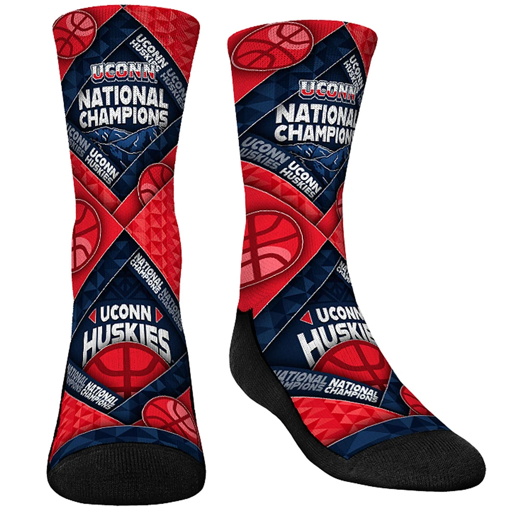 Chaussettes Rock Em pour jeunes, bleu marine, UConn Huskies 2024, champions nationaux de basket-ball masculin de la NCAA, chaussettes d'équipage en tissage de diamant