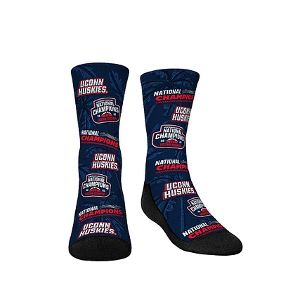Chaussettes Rock Em pour jeunes, bleu marine, UConn Huskies, champions nationaux de basketball féminin NCAA 2025, chaussettes ras du cou