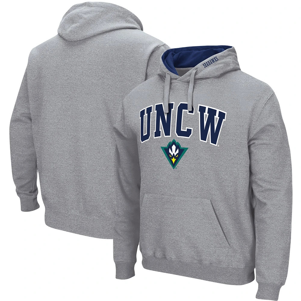 Colosseum Heathered Grey UNC Wilmington Seahawks Arch and Logo Pullover Hoodie pour homme