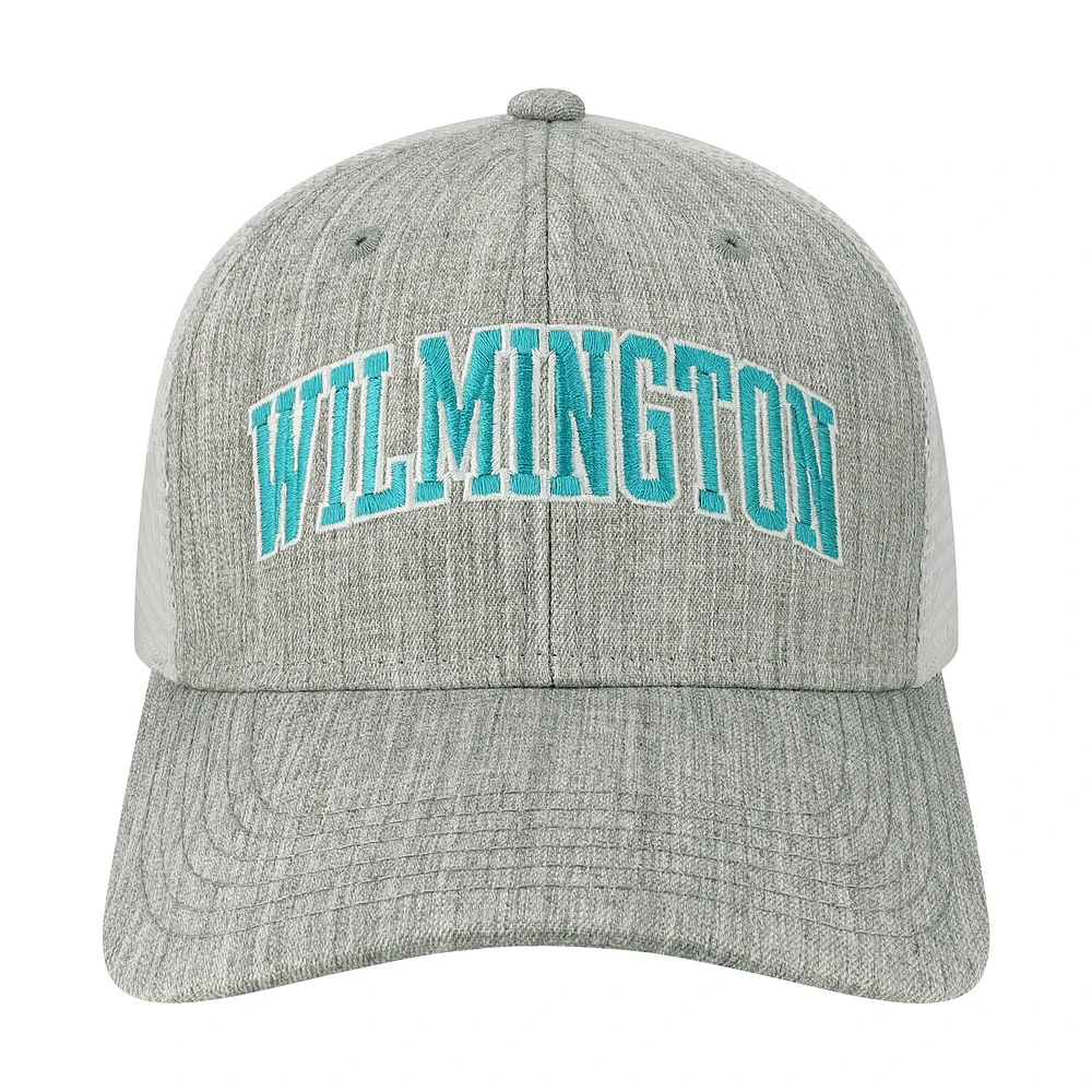 Casquette snapback UNC Wilmington Seahawks Arch Trucker pour homme, gris chiné/blanc