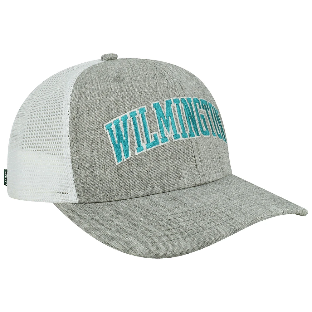 Casquette snapback UNC Wilmington Seahawks Arch Trucker pour homme, gris chiné/blanc