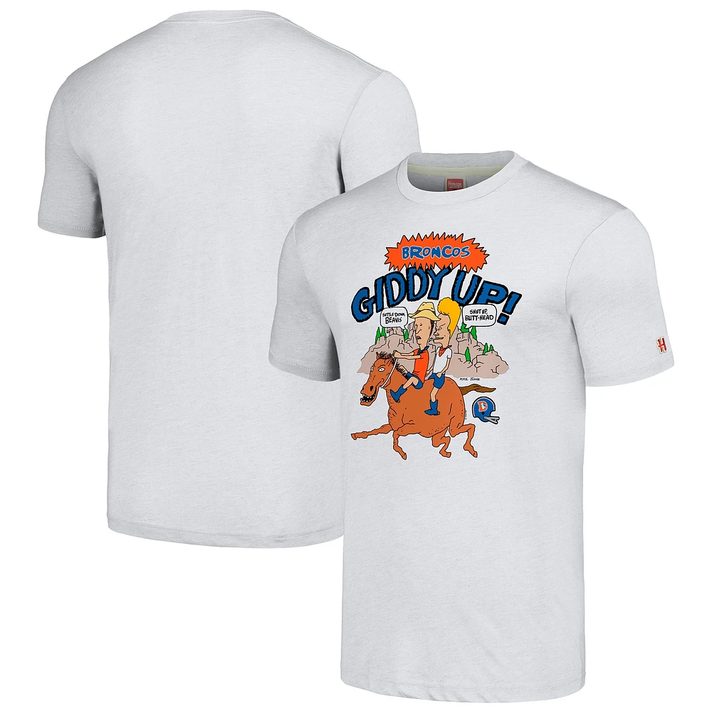 Unisex NFL x Homage Beavis and Butt-Head Ash Denver Broncos Tri-Blend T-Shirt