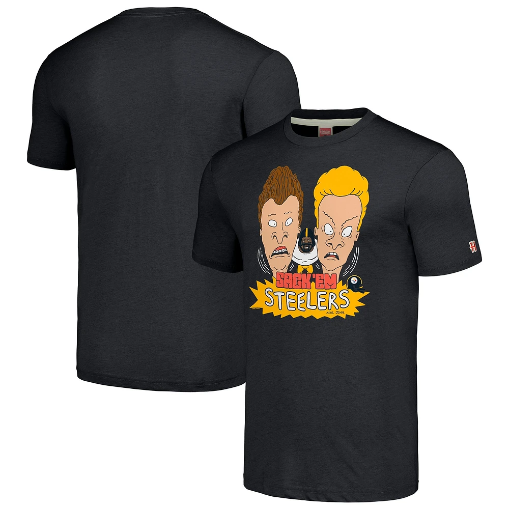 Unisex NFL x Homage Beavis and Butt-Head Charcoal Pittsburgh Steelers Tri-Blend T-Shirt