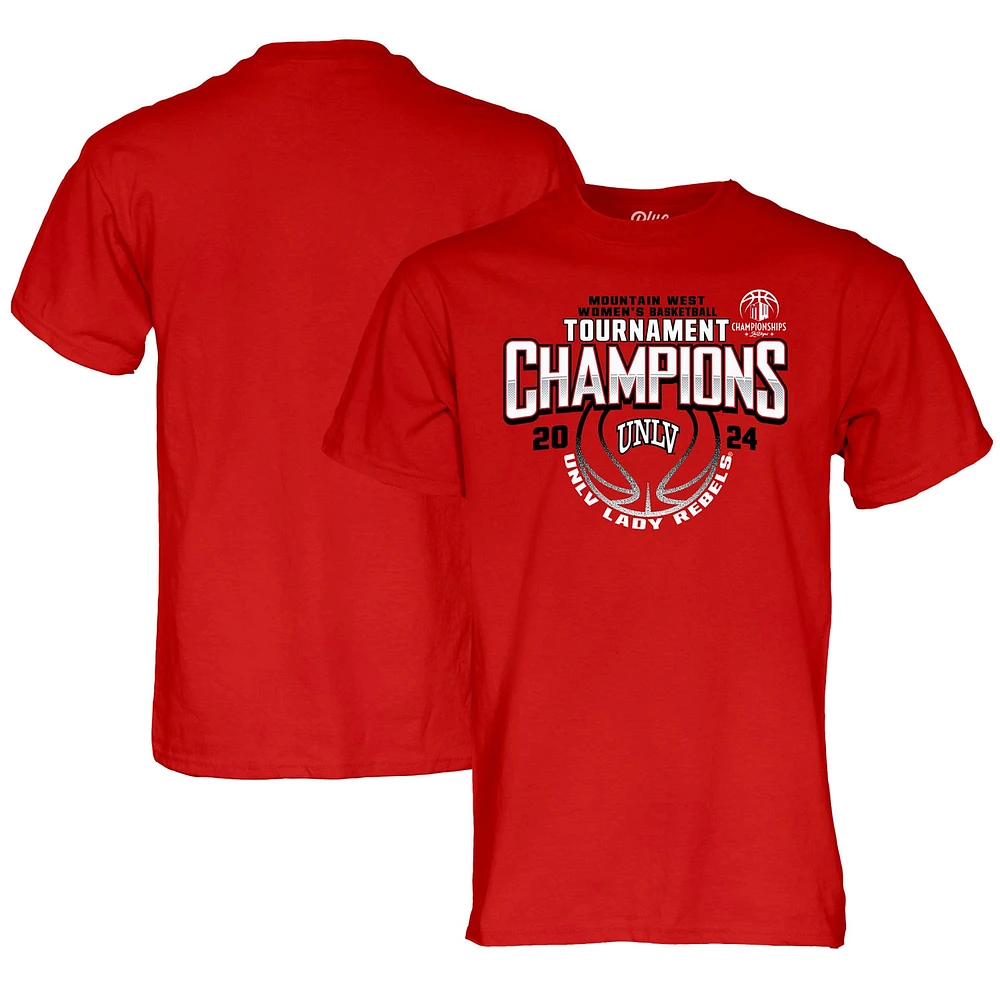 T-shirt unisexe bleu 84 Scarlet UNLV Rebels 2024 Mountain West pour femmes, des champions du tournoi de conférence basket-ball