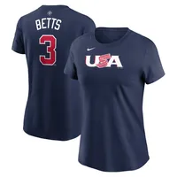 T-shirt avec nom et numéro Nike Mookie Betts Navy USA Baseball 2023 World Classic pour femme