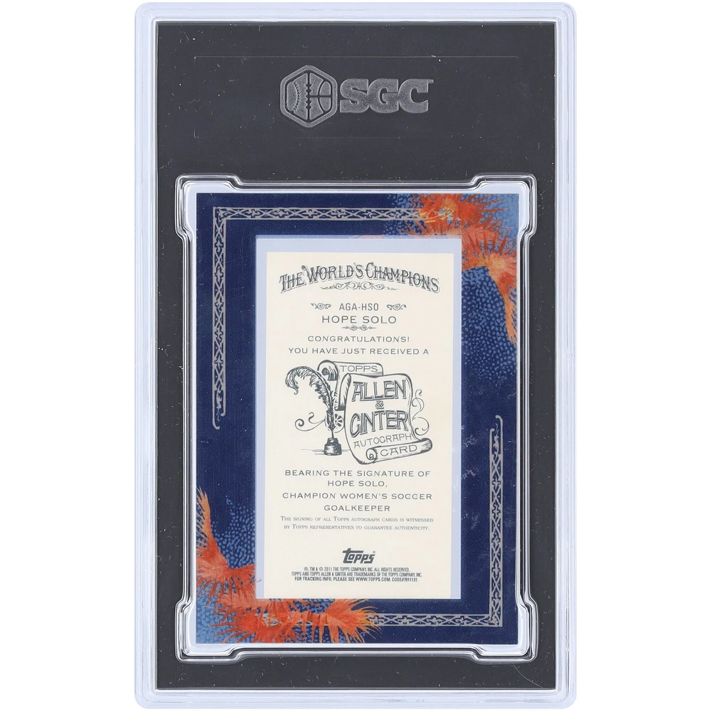 Carte encadrée autographiée Hope Solo 2011 Topps Allen & Ginter Mini #AGA-HSO SGC authentifiée 9/10