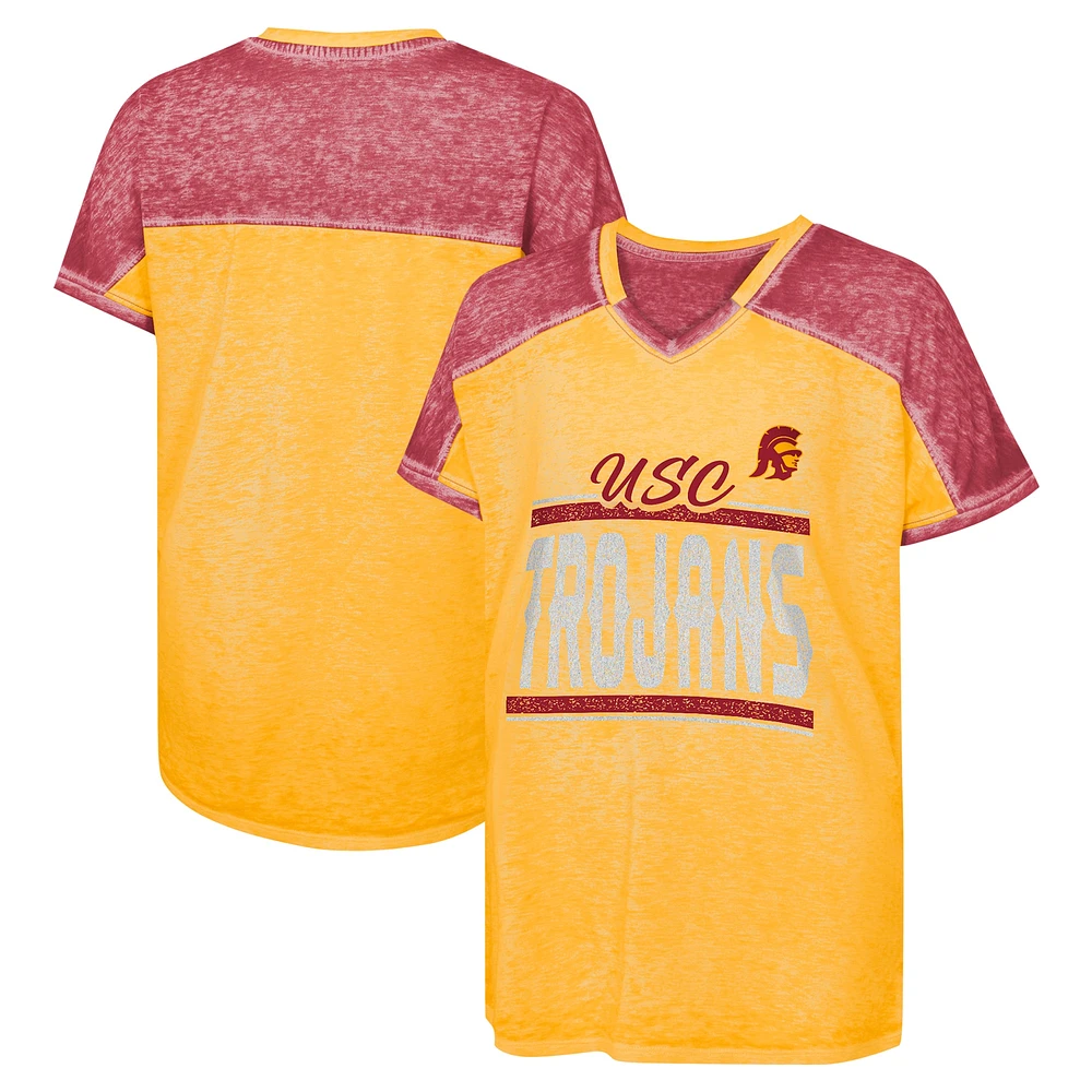 T-shirt à col en V Dolman blocs de couleurs pour jeunes filles Cardinal USC Trojans Up for Anything