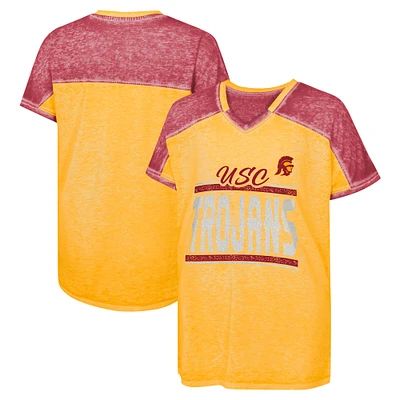 Girls Youth Cardinal USC Trojans Up for Anything Colorblock Dolman V-Neck T-Shirt