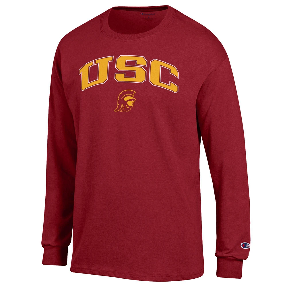 T-shirt à manches longues avec logo Arch Over pour homme, Champion Cardinal USC Trojans