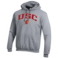 Men's Champion  Heather Gray USC Trojans Arch Over Logo Pullover Hoodie
