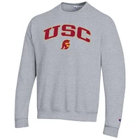 Men's Champion  Heather Gray USC Trojans Arch Over Logo Pullover Sweatshirt