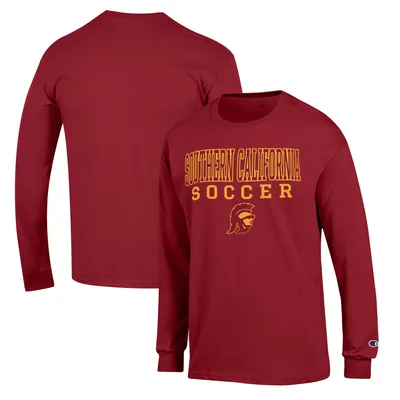 USC Trojans Champion Soccer Stack Logo Long Sleeve T-Shirt - Cardinal