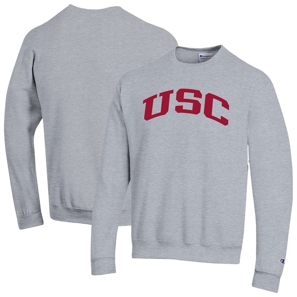 Men's Champion  Heather Gray USC Trojans Basic Arch Fleece Pullover Sweatshirt
