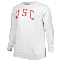 Men's Champion Heathered Gray USC Trojans Big & Tall Reverse Weave Fleece Crewneck Pullover Sweatshirt