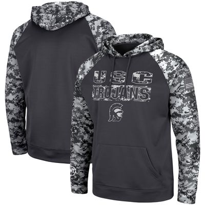 Men's Colosseum Charcoal USC Trojans OHT Military Appreciation Digital Camo Pullover Hoodie