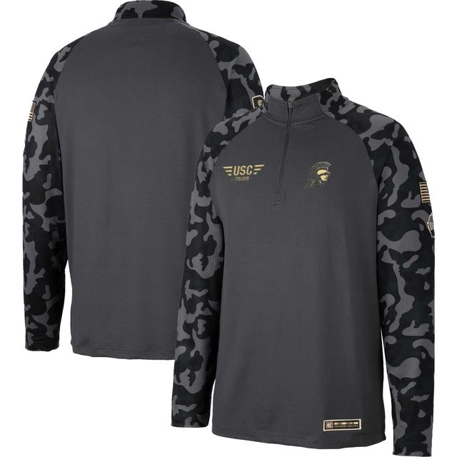 Colosseum Charcoal USC Trojans OHT Military Appreciation Long Range Raglan Quarter-Zip Jacket