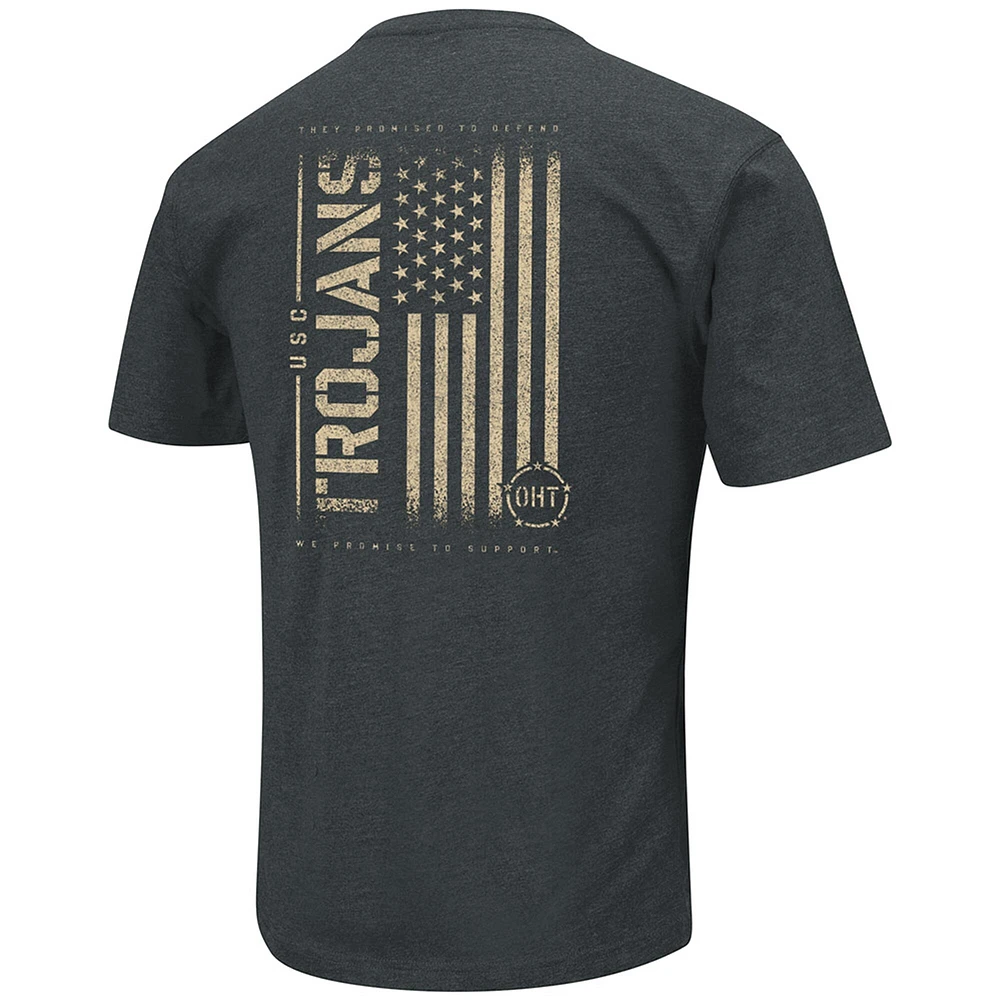 Men's Colosseum Heathered Black USC Trojans OHT Military Appreciation Flag 2.0 T-Shirt