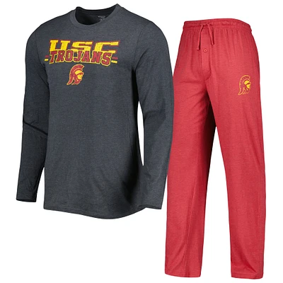 Concepts Sport Cardinal/Charcoal USC Trojans Meter T-shirt et pantalon à manches longues pour homme