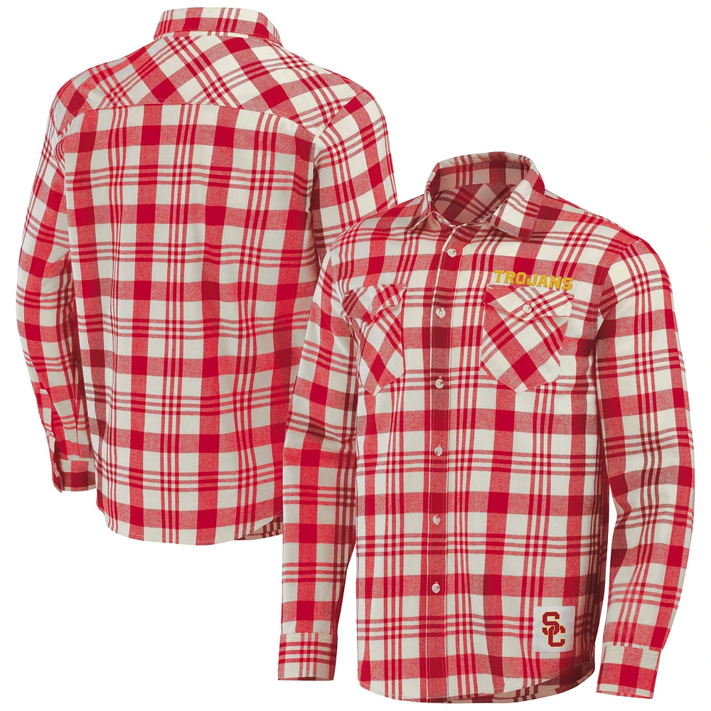 Men's Darius Rucker Collection by Fanatics Cardinal/Natural USC Trojans Plaid Flannel Long Sleeve Button-Up Shirt