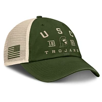 Casquette ajustable de camionneur de marque Fanatics Olive USC Trojans OHT Military Appreciation Frontier pour hommes