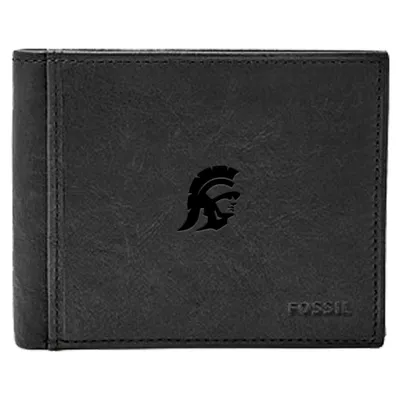 USC Trojans Fossil Leather Ingram RFID Flip ID Bifold Wallet - Black