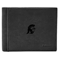 USC Trojans Fossil Leather Ingram RFID Flip ID Bifold Wallet - Black