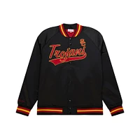 Veste légère en satin noir USC Trojans Mitchell & Ness pour homme avec boutons-pression et col raglan