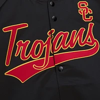 Veste légère en satin noir USC Trojans Mitchell & Ness pour homme avec boutons-pression et col raglan