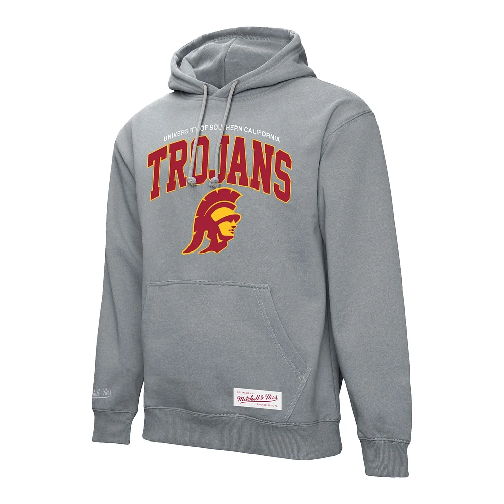 Sweat à capuche classique Mitchell & Ness gris chiné USC Trojans pour homme
