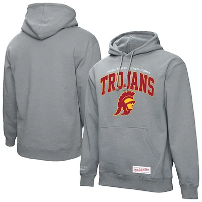 Sweat à capuche classique Mitchell & Ness gris chiné USC Trojans pour homme