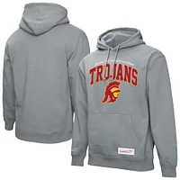 Sweat à capuche classique Mitchell & Ness gris chiné USC Trojans pour homme