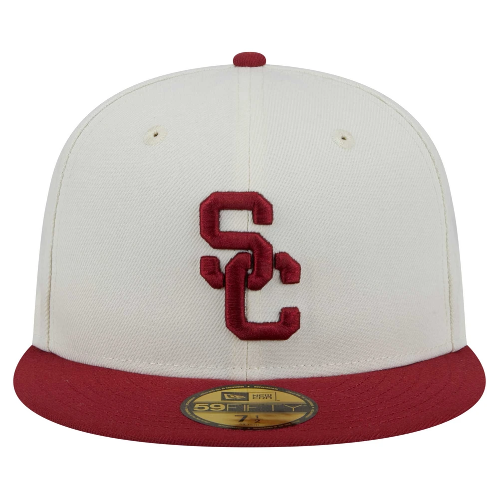Men's New Era Cream USC Trojans Chrome 59FIFTY Fitted Hat