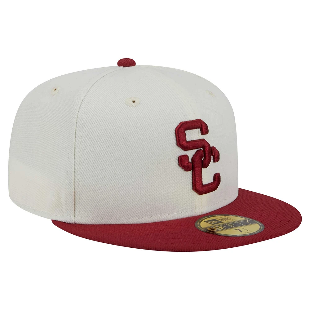 Men's New Era Cream USC Trojans Chrome 59FIFTY Fitted Hat