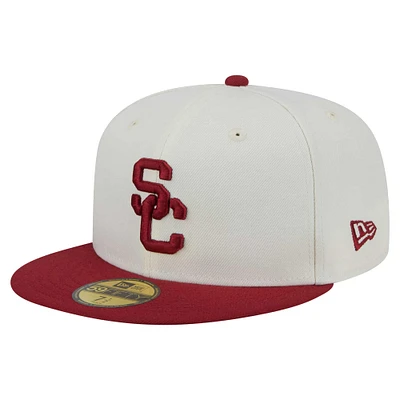 Men's New Era Cream USC Trojans Chrome 59FIFTY Fitted Hat