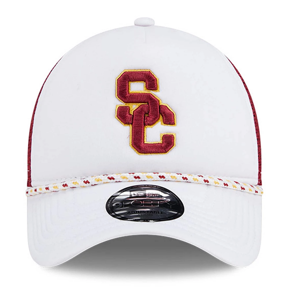 Men's New Era White/Cardinal USC Trojans Court Sport Foam A-Frame 9FORTY Adjustable Trucker Hat