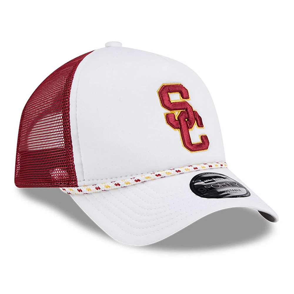 Men's New Era White/Cardinal USC Trojans Court Sport Foam A-Frame 9FORTY Adjustable Trucker Hat