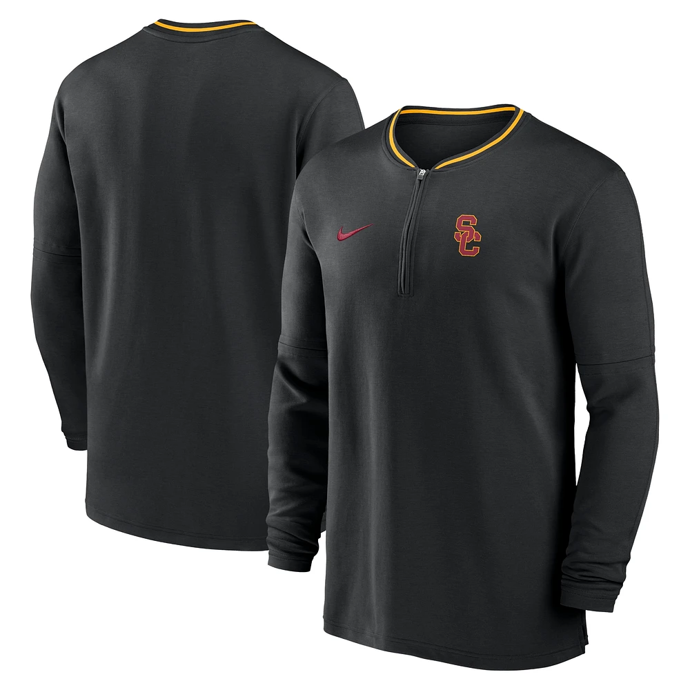 Haut à manches longues semi-zippé Nike noir USC Trojans 2024 Sideline Coach Performance pour homme