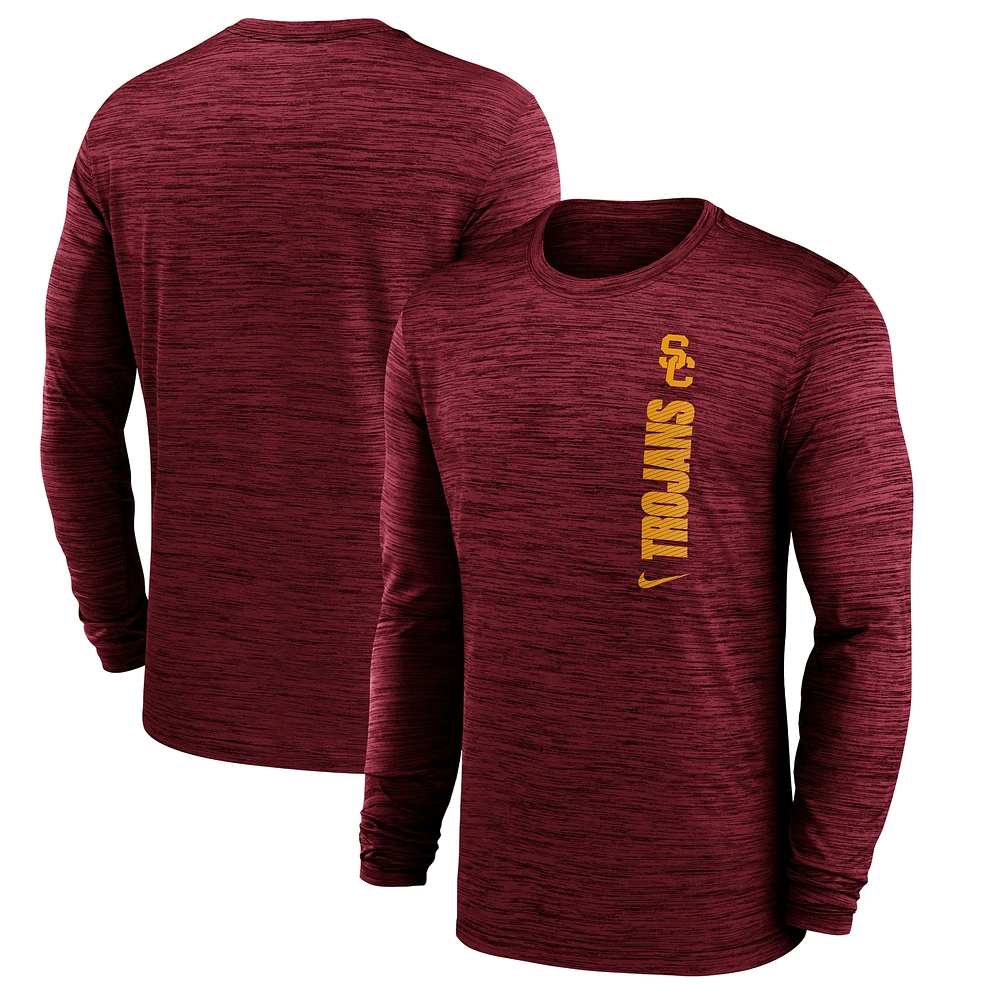 T-shirt à manches longues Nike Cardinal USC Trojans 2024 Sideline Velocity Performance pour homme