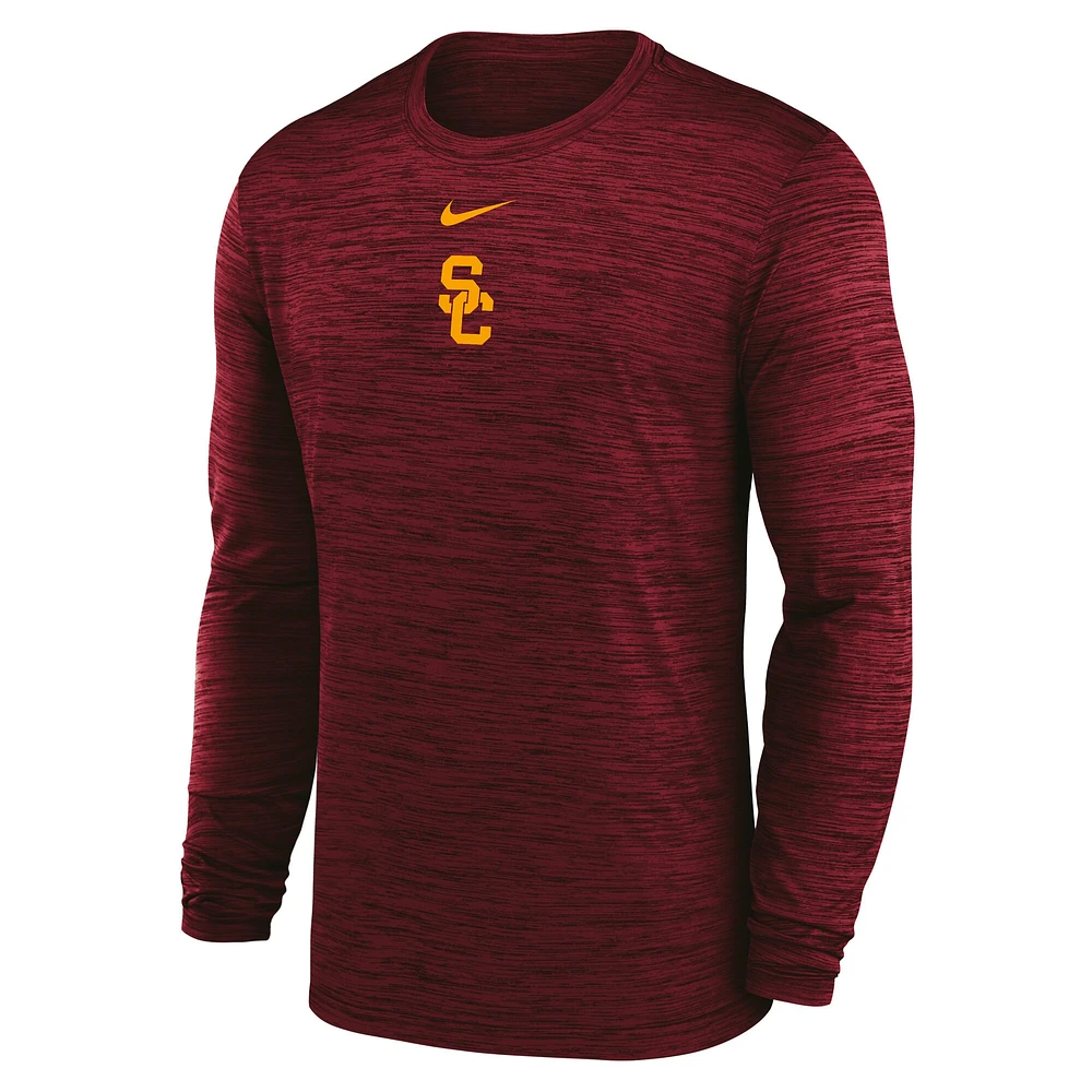 T-shirt Nike Cardinal USC Trojans 2025 Sideline Velocity Performance à manches longues pour homme