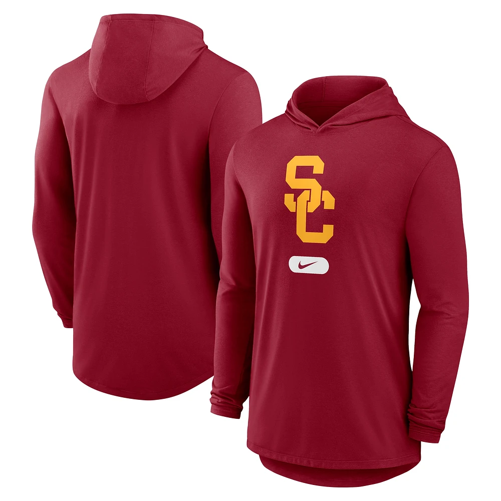 Men's Nike Cardinal USC Trojans Lightweight Performance Long Sleeve Hoodie T-Shirt